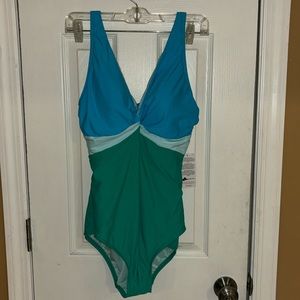 Lands' End Blue and Green One Piece Swimsuit
